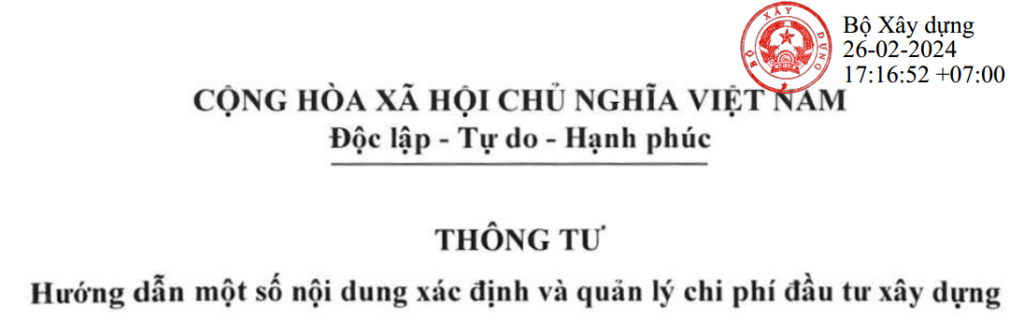 Van ban hop nhat - Xac dinh va quan ly chi phi dau tu xay dung