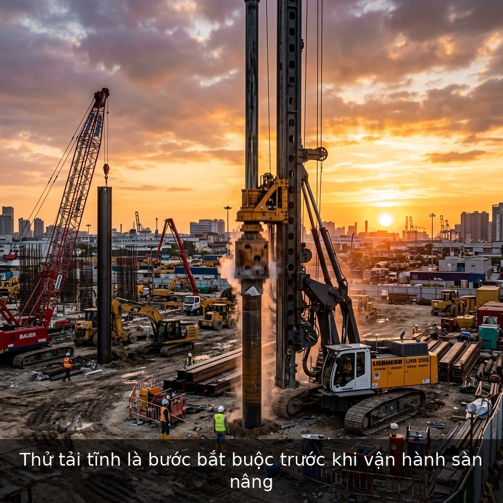 Thử tải tĩnh là bước bắt buộc trước khi vận hành sàn nâng
