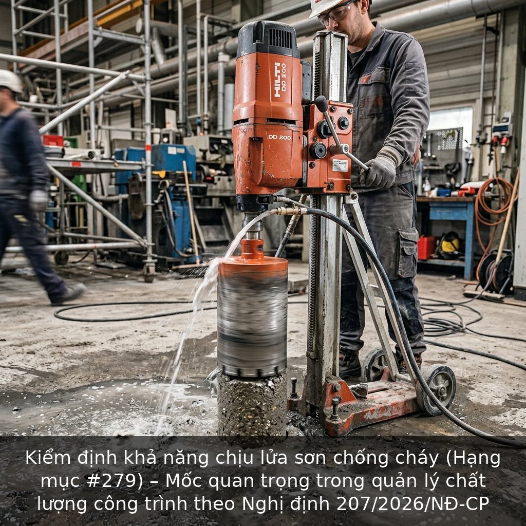 Kiểm định khả năng chịu lửa sơn chống cháy (Hạng mục #279) – Mốc quan trọng trong quản lý chất lượng công trình theo Nghị định 207/2026/NĐ-CP