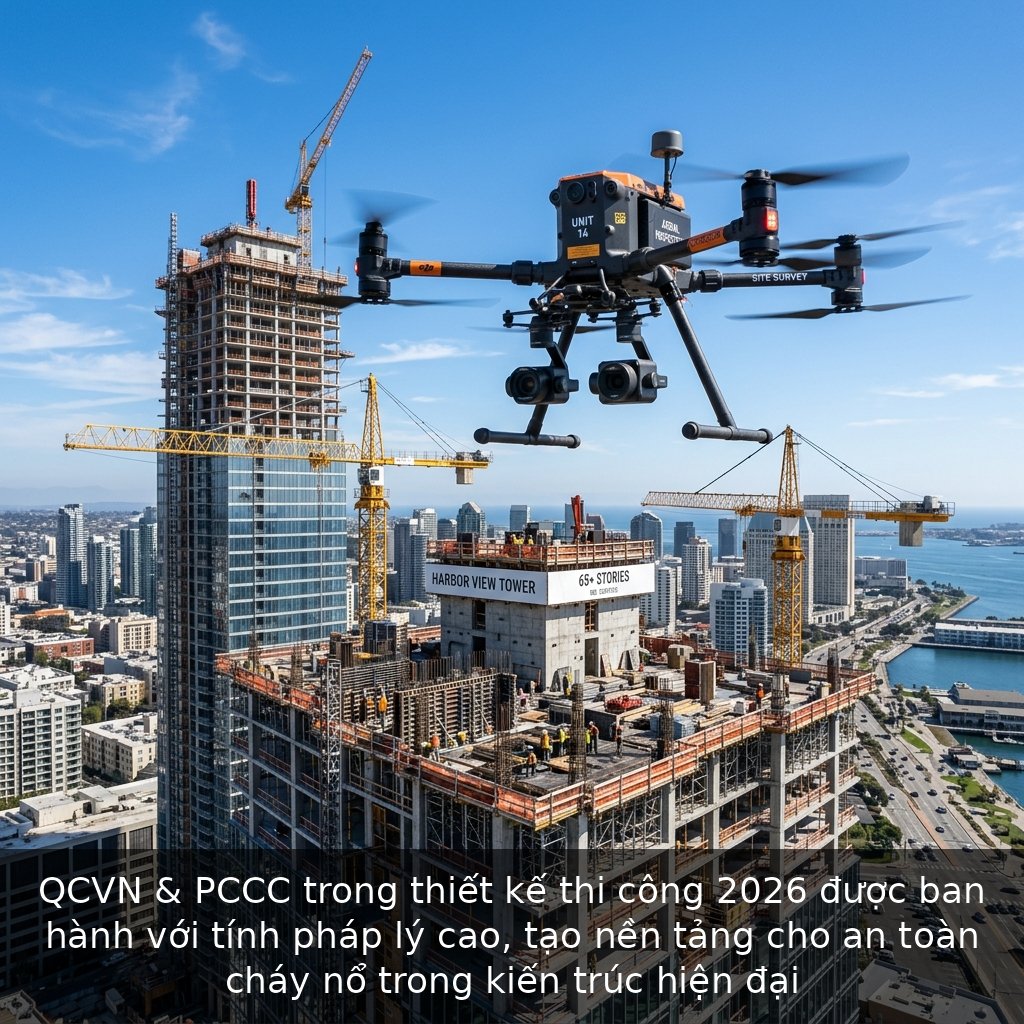 QCVN & PCCC trong thiết kế thi công 2026 được ban hành với tính pháp lý cao, tạo nền tảng cho an toàn cháy nổ trong kiến trúc hiện đại