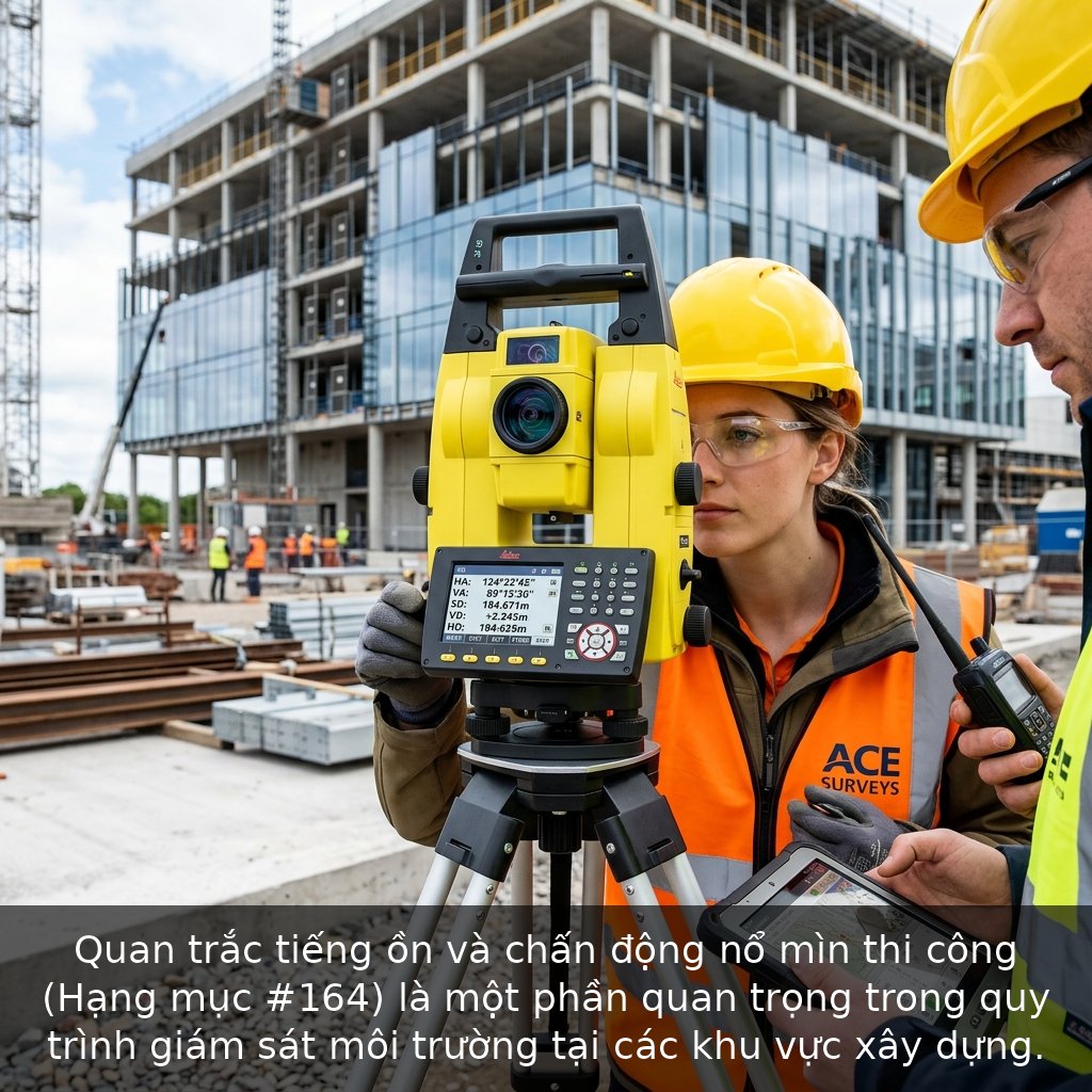 Quan trắc tiếng ồn và chấn động nổ mìn thi công (Hạng mục #164) là một phần quan trọng trong quy trình giám sát môi trường tại các khu vực xây dựng.