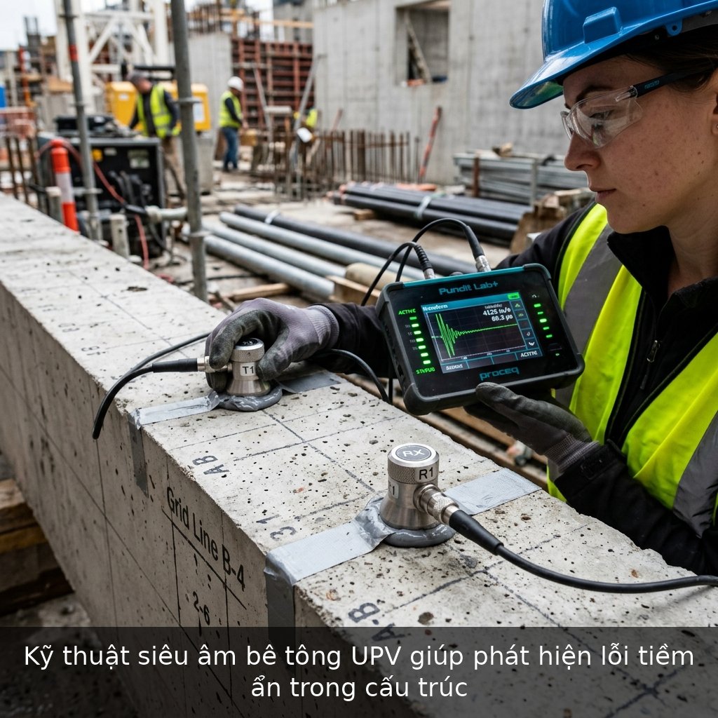 Kỹ thuật siêu âm bê tông UPV giúp phát hiện lỗi tiềm ẩn trong cấu trúc