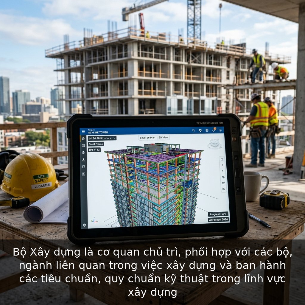Bộ Xây dựng là cơ quan chủ trì, phối hợp với các bộ, ngành liên quan trong việc xây dựng và ban hành các tiêu chuẩn, quy chuẩn kỹ thuật trong lĩnh vực xây dựng