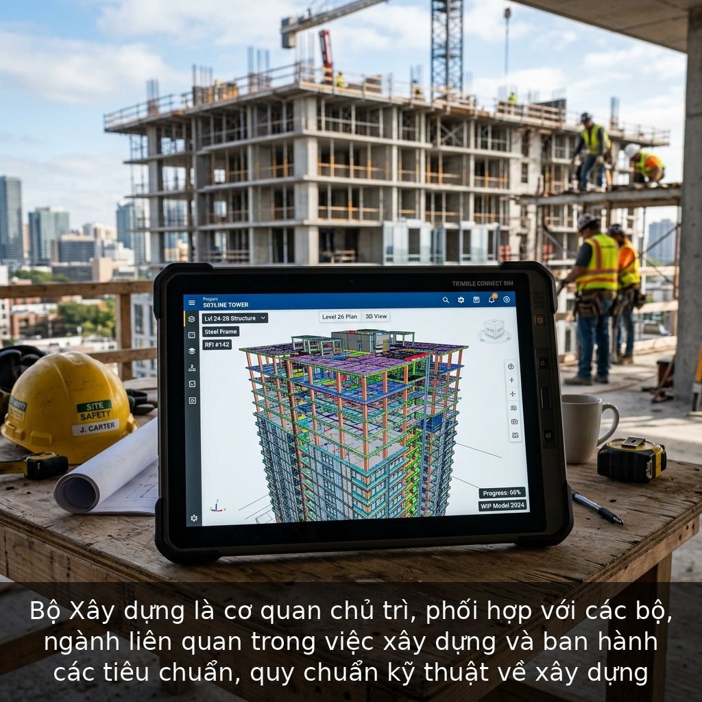 Bộ Xây dựng là cơ quan chủ trì, phối hợp với các bộ, ngành liên quan trong việc xây dựng và ban hành các tiêu chuẩn, quy chuẩn kỹ thuật về xây dựng