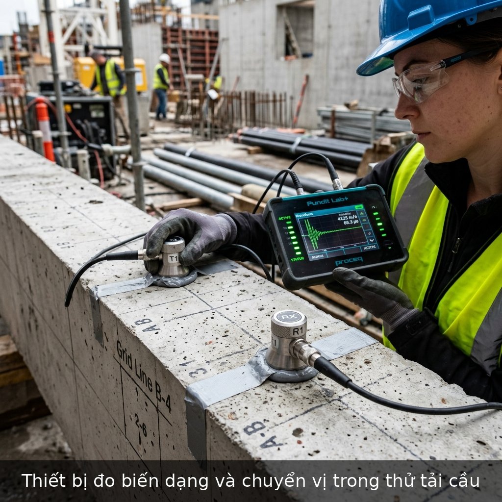 Thiết bị đo biến dạng và chuyển vị trong thử tải cầu